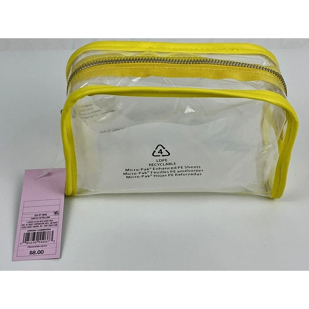 Wild Fable‎ Clear Cosmetic Makeup Bag Yellow Trim Zipper Travel Toiletry New